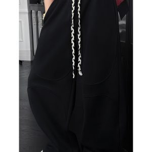 Trendy American Splicing Loose Curved Blade Casual Long Pants for Spring, Versatile Design for Effortless Style