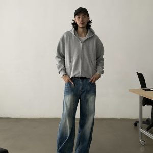 Trendy American-Style Loose Boxy Cropped Zip-Up Sweatshirt Jacket for Unisex - Airy Layer for Casual Style
