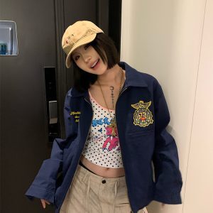 Trendy American Vintage Letter Embroidery Badge Jacket for Couples - Casual Loose Fit Versatile Spring Coat