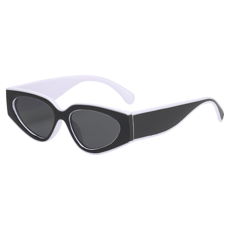 Trendy Black and White Color-Block Cat-Eye Sunglasses for Women - Retro European American Style, Fashionable Sun Protection