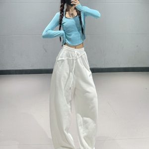 Trendy Blue Halter Off-Shoulder Slim Fit Long Sleeve Jazz Dance Crop Top for Women - Sexy Y2K Style