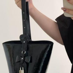 Trendy Bowknot Lock Design Bucket Bag - High-End Fluorescent Gold Women's Tote - Stylish 2025 Fashion Handbag