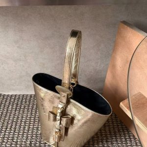 Trendy Bowknot Lock Design Bucket Bag - High-End Fluorescent Gold Women's Tote - Stylish 2025 Fashion Handbag