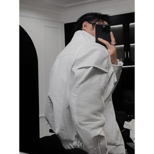 Trendy Casual Leather Jacket with Sleeve-Pressed Fold for 2024 Autumn, Versatile Layering Piece, Perfect for Y2K and Korean Style Looks
