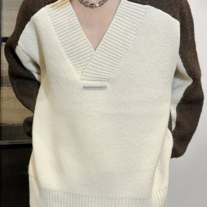 Trendy Casual Spliced Wool Blend Pullover Sweater for Autumn 2024 – Versatile Niche Design, Perfect for Fall Fashion