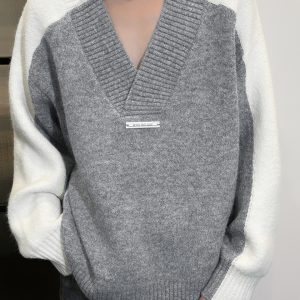 Trendy Casual Spliced Wool Blend Pullover Sweater for Autumn 2024 – Versatile Niche Design, Perfect for Fall Fashion