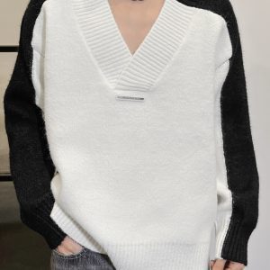 Trendy Casual Spliced Wool Blend Pullover Sweater for Autumn 2024 – Versatile Niche Design, Perfect for Fall Fashion