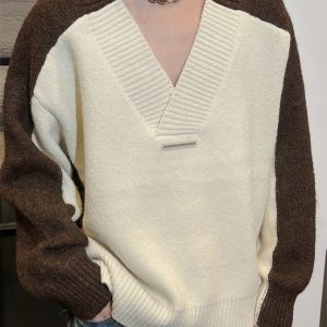 Trendy Casual Spliced Wool Blend Pullover Sweater for Autumn 2024 – Versatile Niche Design, Perfect for Fall Fashion