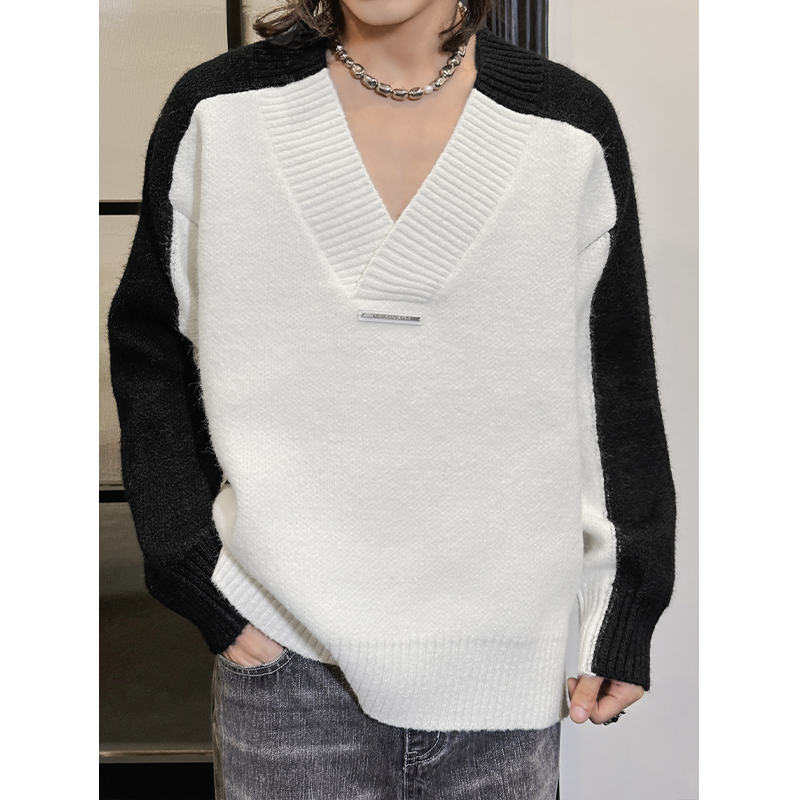 Trendy Casual Spliced Wool Blend Pullover Sweater for Autumn 2024 – Versatile Niche Design, Perfect for Fall Fashion