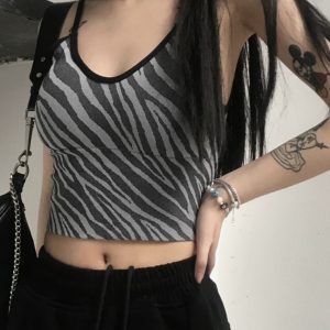 Trendy Dance Outfit with Padded Tank Top and Zebra Print Sports Bra for Jazz Dancing, Cool Girl Style