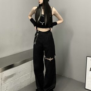 Trendy High Street Women's Straight Leg Cargo Pants, Hip-Hop Dance Jazz Style, Slimming Fit, European and American Fashion
