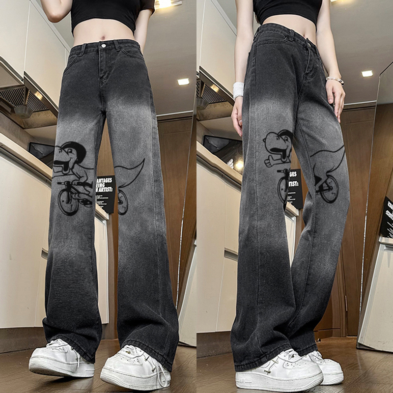 Trendy High-Waisted Printed Wide-Leg Pants for Women - Casual Slim-Fit American High Street Style