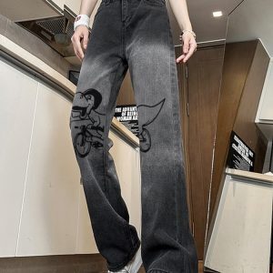 Trendy High-Waisted Printed Wide-Leg Pants for Women - Casual Slim-Fit American High Street Style