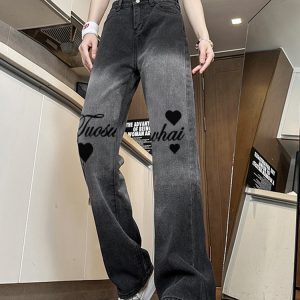 Trendy High-Waisted Printed Wide-Leg Pants for Women - Casual Slim-Fit American High Street Style