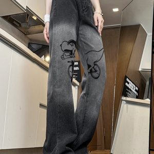 Trendy High-Waisted Printed Wide-Leg Pants for Women - Casual Slim-Fit American High Street Style