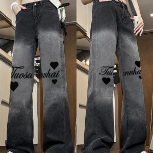 Trendy High-Waisted Printed Wide-Leg Pants for Women - Casual Slim-Fit American High Street Style