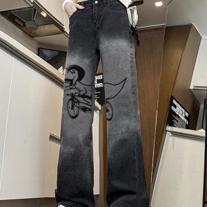 Trendy High-Waisted Printed Wide-Leg Pants for Women - Casual Slim-Fit American High Street Style