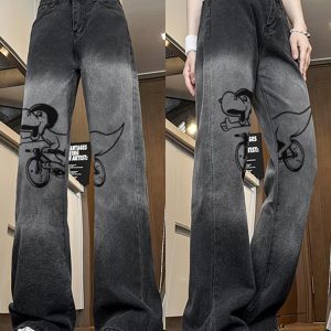 Trendy High-Waisted Printed Wide-Leg Pants for Women - Casual Slim-Fit American High Street Style