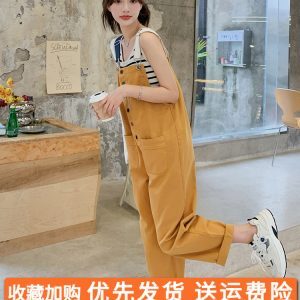 Trendy Japanese Style Dopamine Outfit Milk Fufu Suspenders Pants Jumpsuit Two-Piece Set for Women - Summer 2025 Youthful Fashion