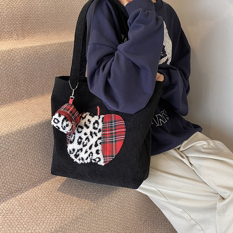 Trendy Korean Cartoon Tote Bag for Women - 2024 Large Capacity Corduroy Shopping Bag, Casual Style