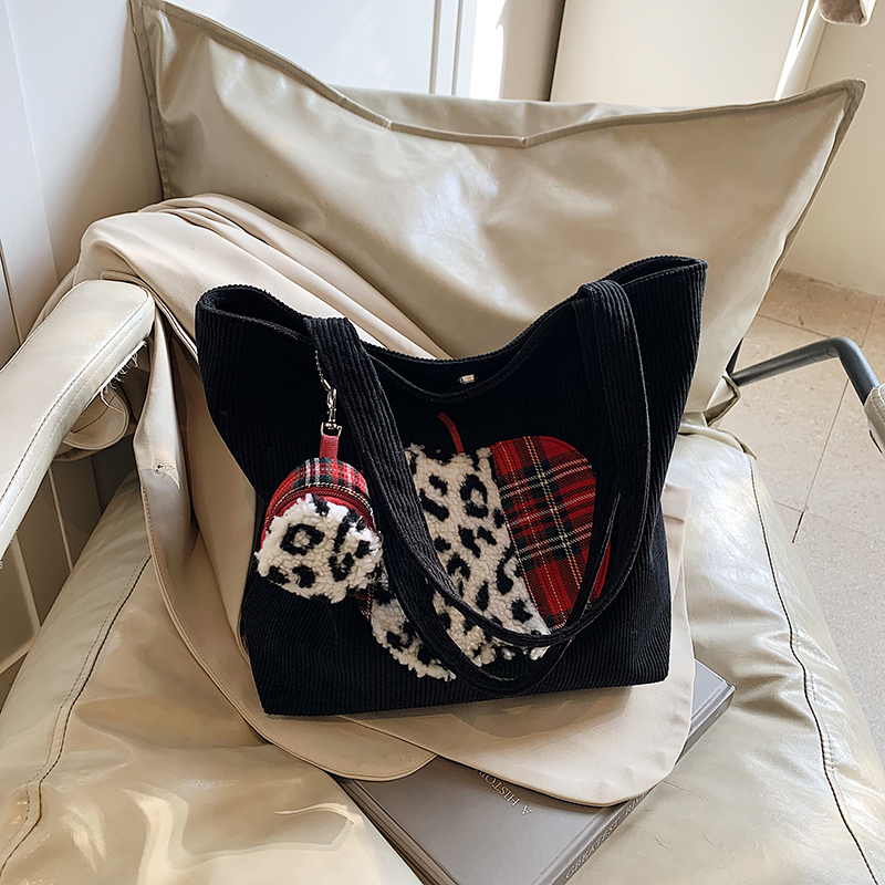 Trendy Korean Cartoon Tote Bag for Women - 2024 Large Capacity Corduroy Shopping Bag, Casual Style