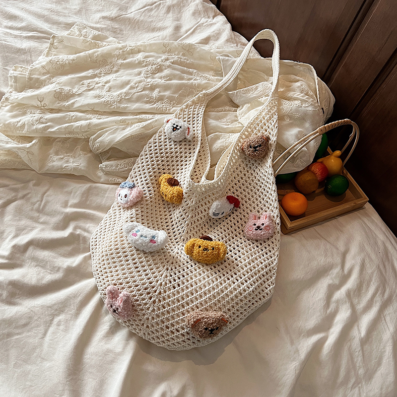Trendy Korean Handmade Floral Yarn Tote Bag for Women - Large Capacity Woven Shoulder Bag, 2025 Fashion Must-Have