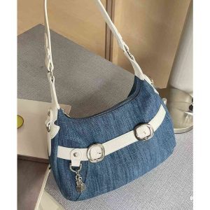 Trendy Large-Capacity Crossbody Denim Bag with Cross-Shaped Belt Decoration for Commuting - Stylish Women's Accessory