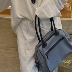 Trendy Large Capacity Nylon and Genuine Leather Spliced Shoulder Bag - Versatile Fashion Handbag for Everyday Use