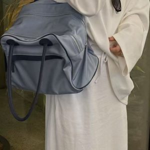 Trendy Large Capacity Nylon and Genuine Leather Spliced Shoulder Bag - Versatile Fashion Handbag for Everyday Use