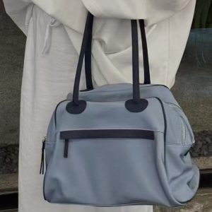 Trendy Large Capacity Nylon and Genuine Leather Spliced Shoulder Bag - Versatile Fashion Handbag for Everyday Use