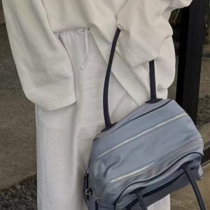 Trendy Large Capacity Nylon and Genuine Leather Spliced Shoulder Bag - Versatile Fashion Handbag for Everyday Use