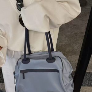 Trendy Large Capacity Spliced Genuine Leather Shoulder Bag - High-Quality Nylon Fabric, Versatile Fashion Accessory for Every Occasion