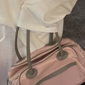 Trendy Large Capacity Spliced Genuine Leather Shoulder Bag - High-Quality Nylon Fabric, Versatile Fashion Accessory for Every Occasion