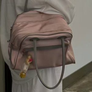 Trendy Large Capacity Spliced Genuine Leather Shoulder Bag - High-Quality Nylon Fabric, Versatile Fashion Accessory for Every Occasion