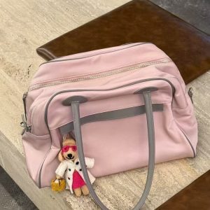 Trendy Large Capacity Spliced Genuine Leather Shoulder Bag - High-Quality Nylon Fabric, Versatile Fashion Accessory for Every Occasion