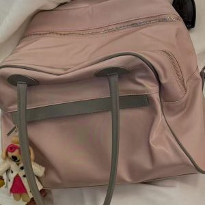 Trendy Large Capacity Spliced Genuine Leather Shoulder Bag - High-Quality Nylon Fabric, Versatile Fashion Accessory for Every Occasion