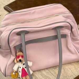 Trendy Large Capacity Spliced Genuine Leather Shoulder Bag - High-Quality Nylon Fabric, Versatile Fashion Accessory for Every Occasion