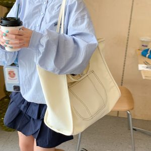 Trendy Large Capacity Tote Canvas Bag for Women, Casual Travel Shoulder Bag with Niche Design and Stylish Lines
