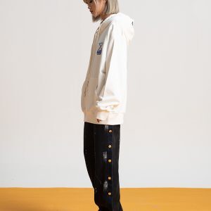 Trendy Loose Straight Button Fly Denim Pants with Splatter Design for Autumn High Street Style