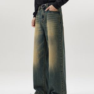 Trendy Loose Wide-Leg Straight Leg Jeans for Men - A-Type Casual Floor-Length Pants, High Street Fashion, 90s Style