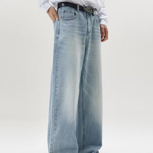 Trendy Loose Wide-Leg Straight Leg Jeans for Men - A-Type Casual Floor-Length Pants, High Street Fashion, 90s Style