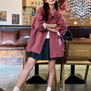 Trendy Pink Denim Jacket for Women - Korean Chic Spring Autumn Workwear - Stylish Casual Layering Piece 2025