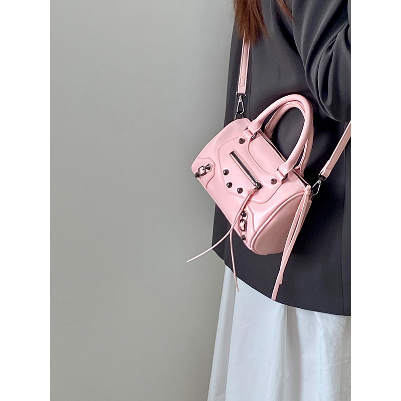 Trendy Pink Motorcycle Bag for Women - Niche Design Shoulder & Crossbody Handbag for Stylish Looks