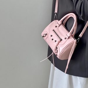 Trendy Pink Motorcycle Bag for Women - Niche Design Shoulder & Crossbody Handbag for Stylish Looks