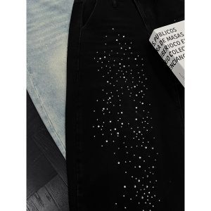 Trendy Rhinestone Denim Pants for Men - American Vintage Washed Loose Straight Leg Style, Summer 90s Niche Design