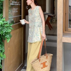 Trendy Sleeveless Tassel Split Top and Wide-Leg Pants Set for Women – Summer 2025 Fashion, Age-Reducing Two-Piece Outfit
