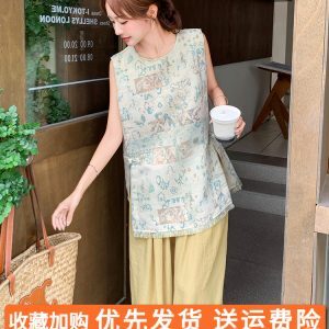 Trendy Sleeveless Tassel Split Top and Wide-Leg Pants Set for Women – Summer 2025 Fashion, Age-Reducing Two-Piece Outfit