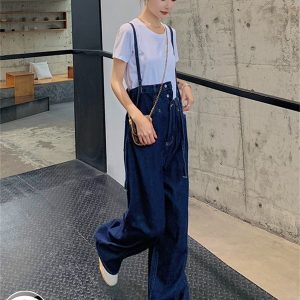 Trendy Summer Wide-Leg Denim Overalls for Women, Youthful Casual Jumpsuit Set, Stylish and Lightweight Fashion