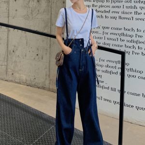 Trendy Summer Wide-Leg Denim Overalls for Women, Youthful Casual Jumpsuit Set, Stylish and Lightweight Fashion