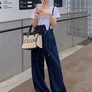 Trendy Summer Wide-Leg Denim Overalls for Women, Youthful Casual Jumpsuit Set, Stylish and Lightweight Fashion